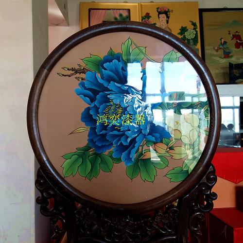 推光漆器螺鈿圓盤擺件工藝品手工彩繪貝殼鑲嵌特色禮品個性定制做